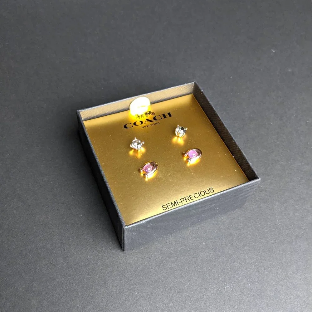 NWT COACH 376338 C-Stone Set of 2 Stud Earrings Amethyst